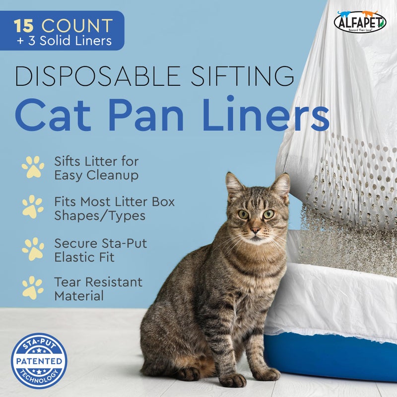 Alfapet Sifting Cat Litter Box Liners - Jumbo 15 Count, Pack of 5 - Tear-Resistant Cat Litter Bags, Waterproof Kitty Litter Liners, Fits Litterbox Pan Sizes X-Large, X-Giant, 37" x 18" 30 lb Capacity - Image 2